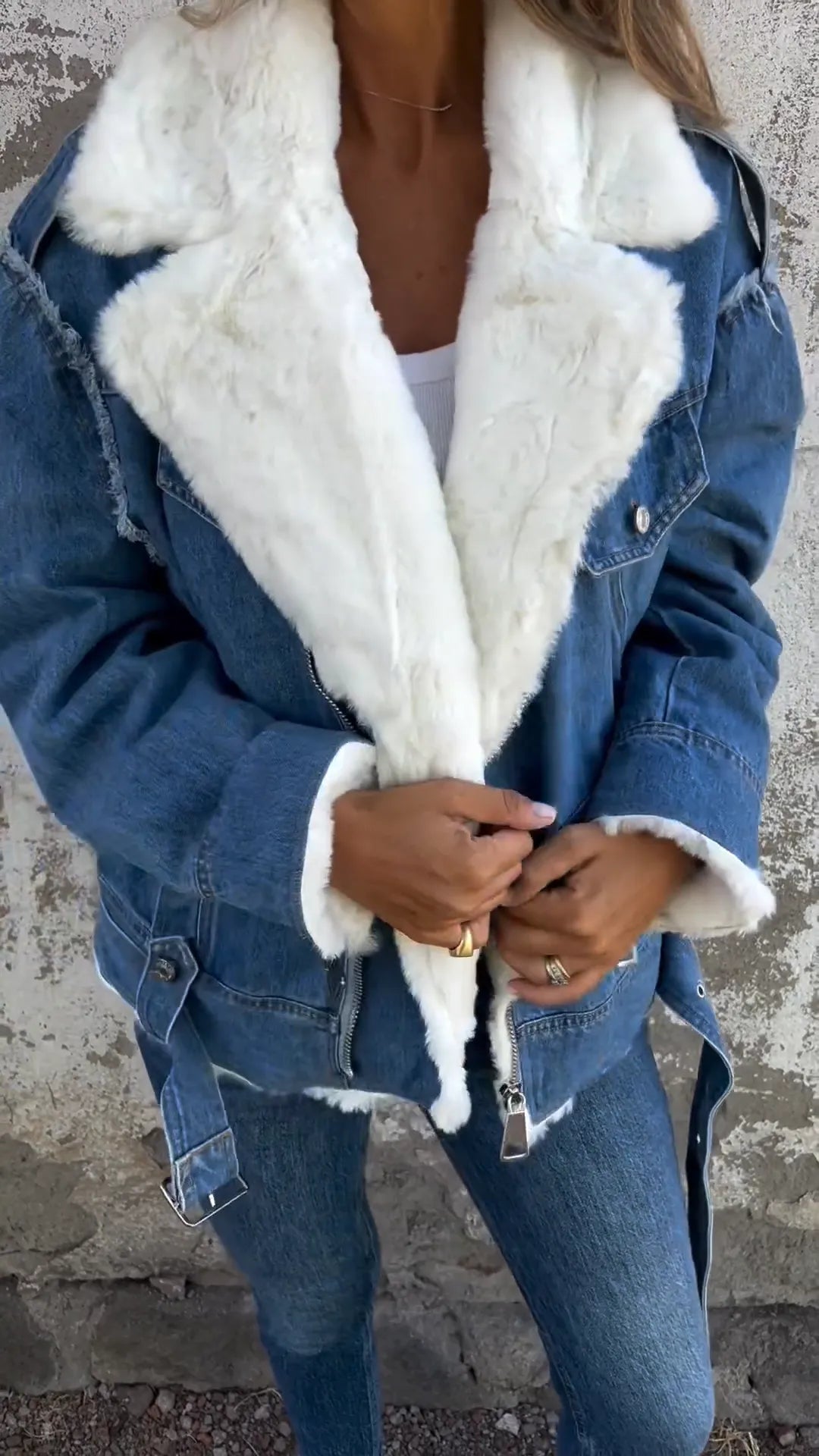 Arktična luksuzna denim jakna iz ovčje kože